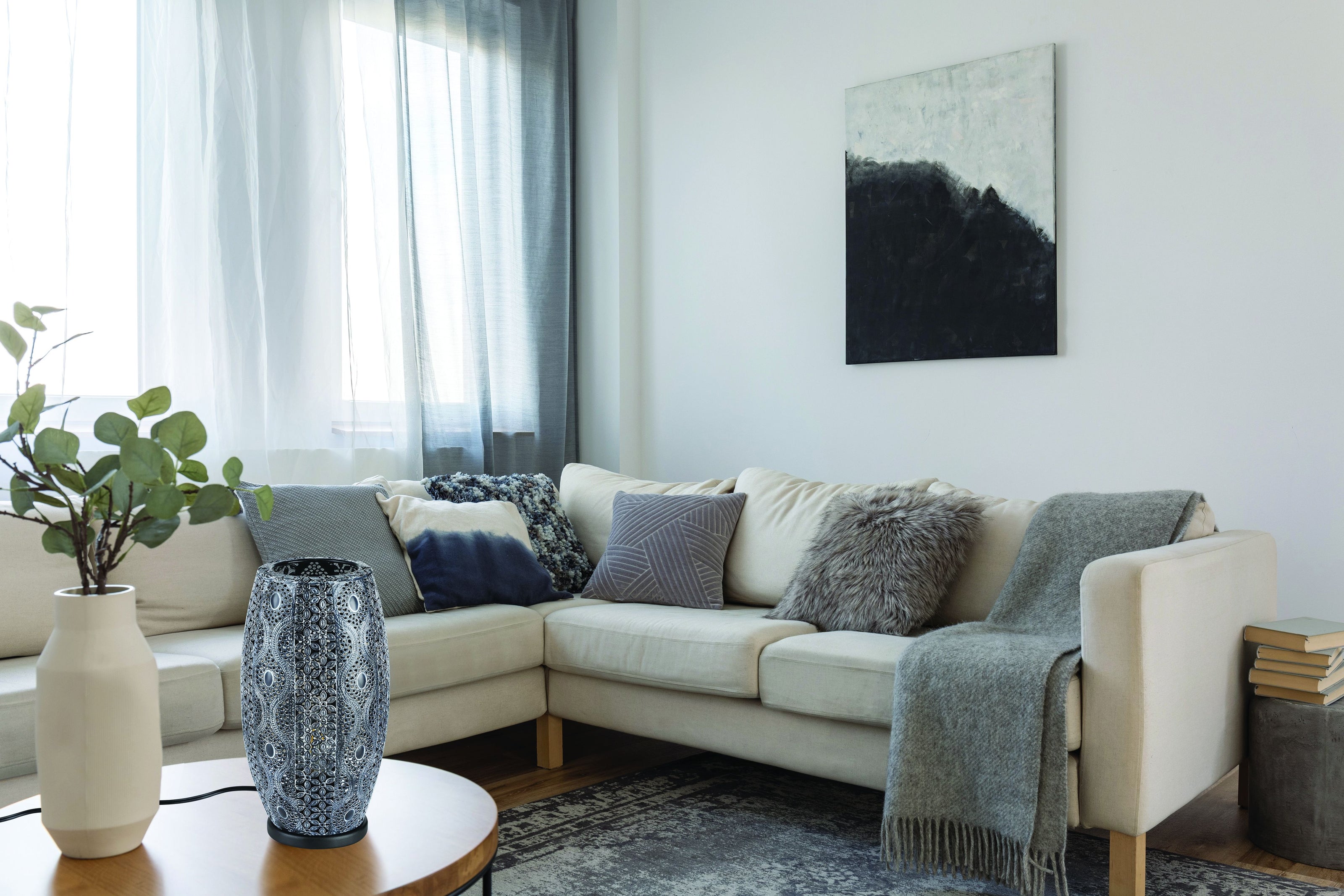 RIYADH lampe en métal noir travaillé 43392A | Luminaire Plus.ca