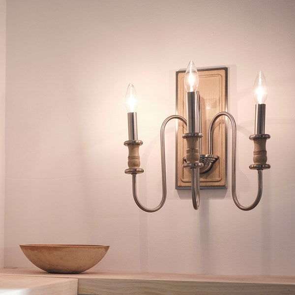 KARTHE luminaire mural nickel brossé et effet bois 52473NI | Luminaire Plus.ca
