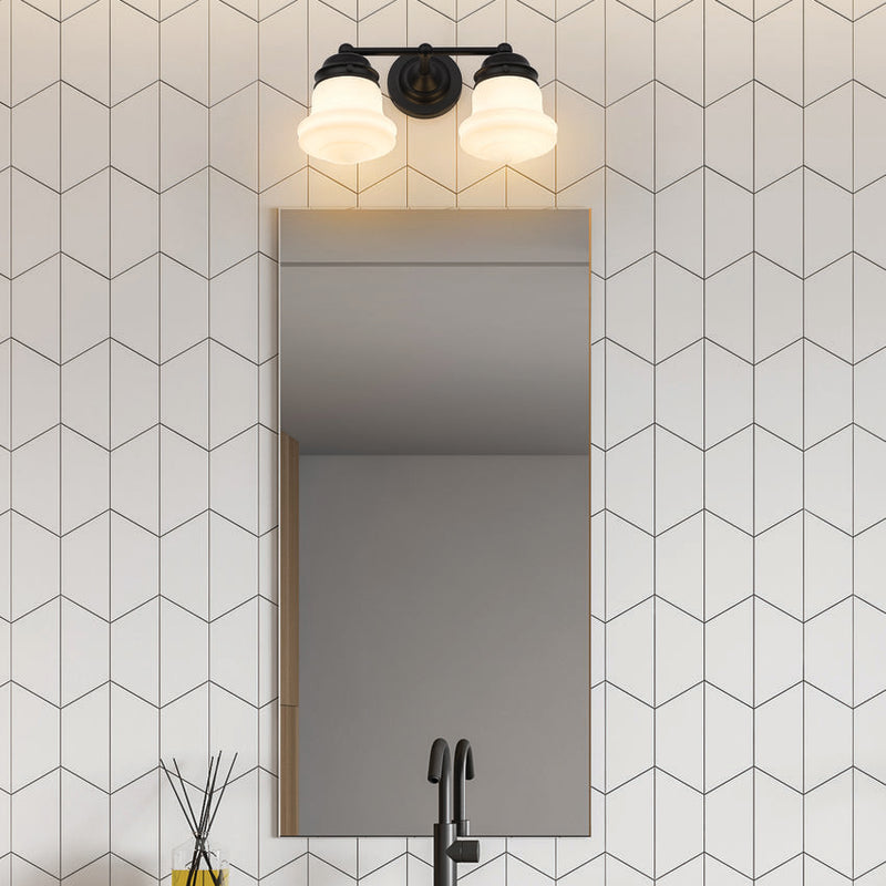 VAUGHN luminaire mural noir et verre blanc 735-2V-MB | Luminaire Plus.ca