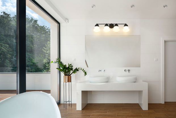 VAUGHN luminaire mural noir et verre blanc 735-4V-MB