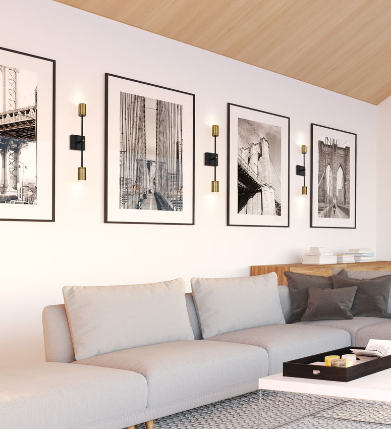 CALUMET luminaire mural noir et doré 814-2S-MB-OBR | Luminaire Plus.ca