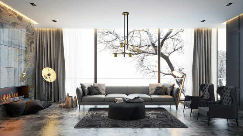 CALUMET luminaire suspendu noir et doré 814-6MB-OBR | Luminaire Plus.ca