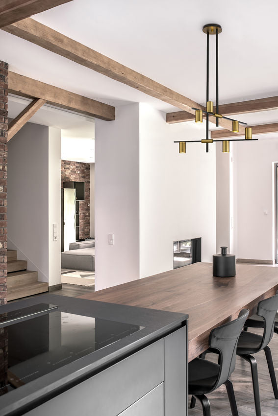 CALUMET luminaire suspendu noir et doré 814-6MB-OBR | Luminaire Plus.ca