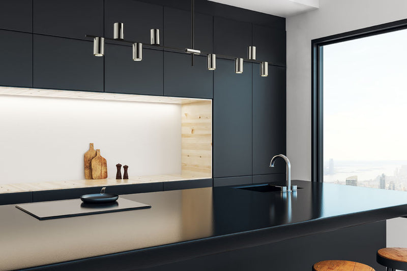 CALUMET luminaire suspendu noir et chrome 814-8L-MB-PN | Luminaire Plus.ca