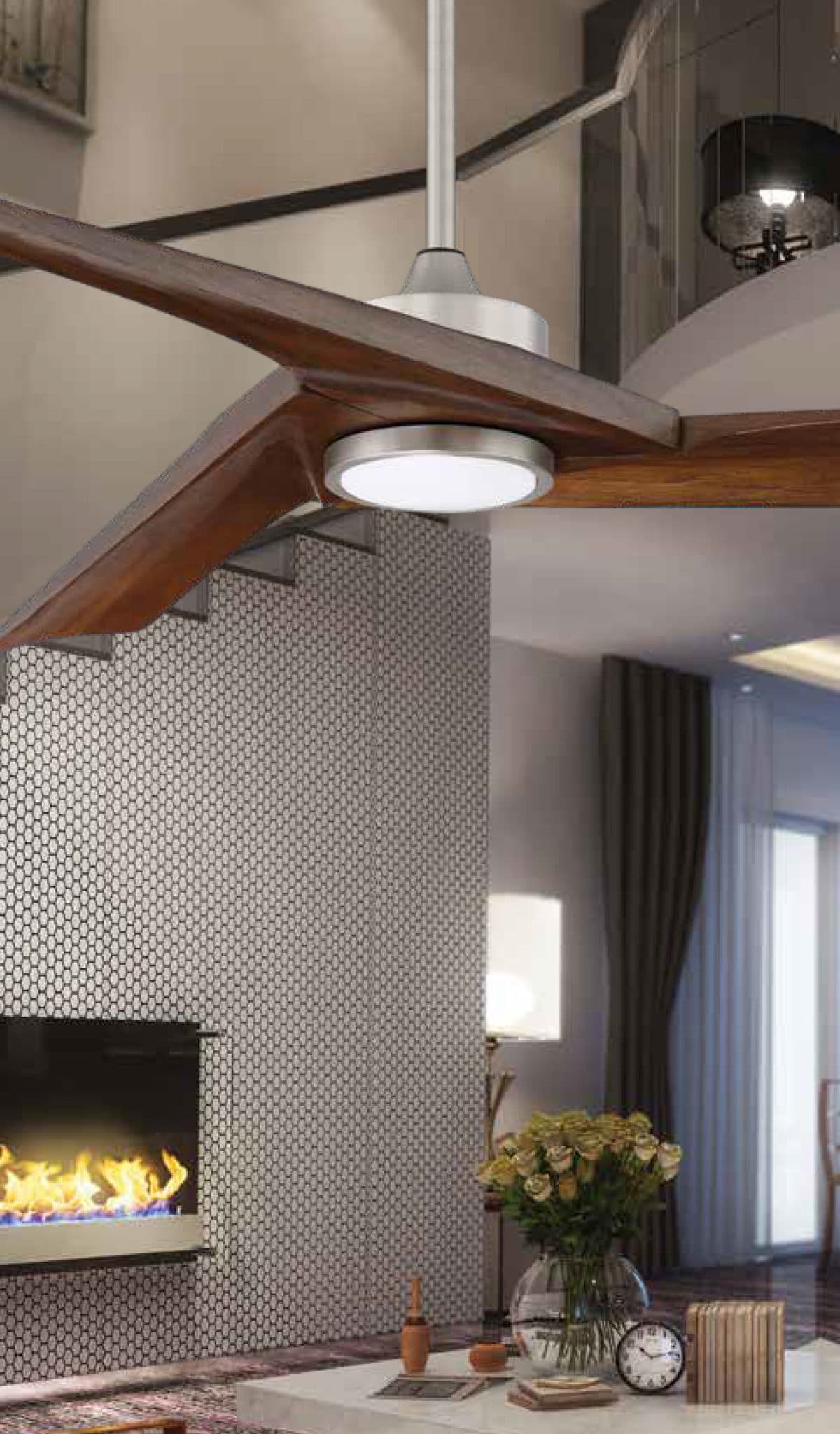 VORION ventilateur nickel brossé et effet bois AC21952-SN | Luminaire Plus.ca