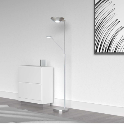 LAMPE de plancher avec bras de lecture nickel brossé 170LEDF-SC |Luminaire Plus.ca