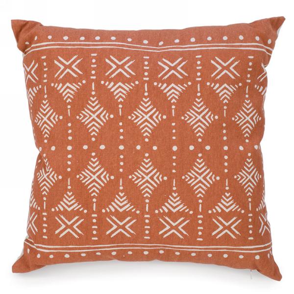 COUSSIN à motif terra cotta et crème 16 x 16 LH2766