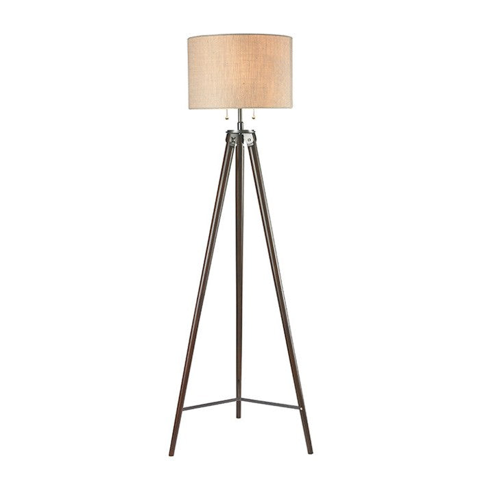 TAYLOR lampe de plancher effet bois et bronze avec abat-jour beige LL1063