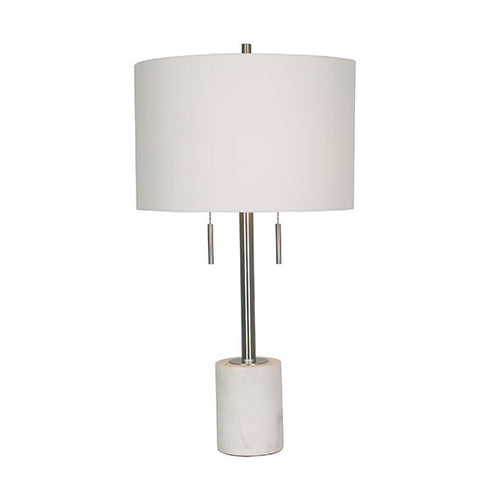 CARRARA lampe de table nickel brossé, abat-jour blanc LL1473 | Luminaire Plus.ca