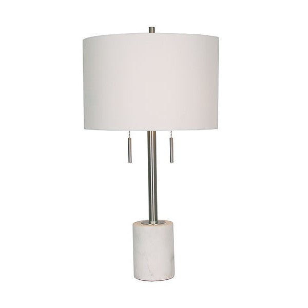 CARRARA lampe de table nickel brossé, abat-jour blanc LL1473 | Luminaire Plus.ca