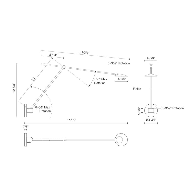 ROTAIRE luminaire mural noir WS90101-BK | Luminaire Plus.ca