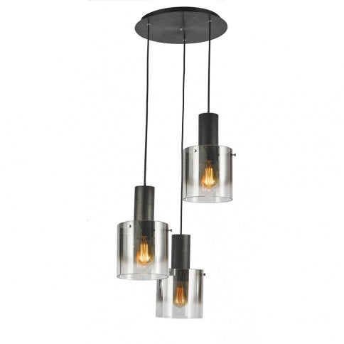 HENLEY luminaire suspendu noir et verre fumé AC11523SM | Luminaire Plus.ca