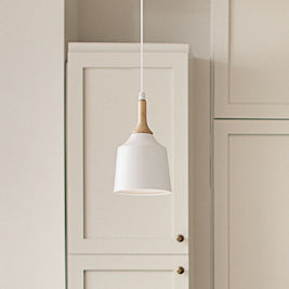 DANIKA luminaire suspendu blanc et bois 43682WH | Luminaire Plus.ca
