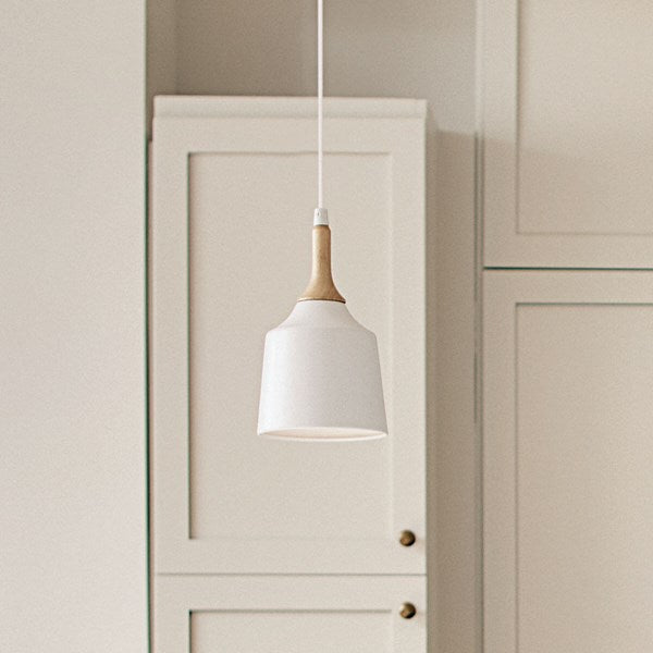 DANIKA luminaire suspendu blanc et bois 43682WH | Luminaire Plus.ca
