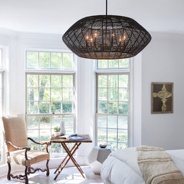 LUCA luminaire suspendu noir en rotin 40385BLK | Luminaire Plus.ca