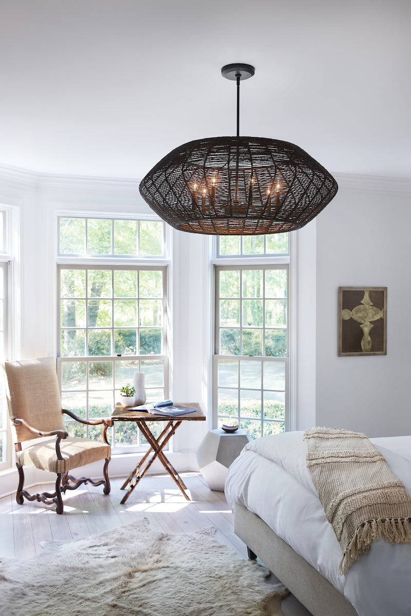 LUCA luminaire suspendu noir en rotin 40383BLK | Luminaire Plus.ca