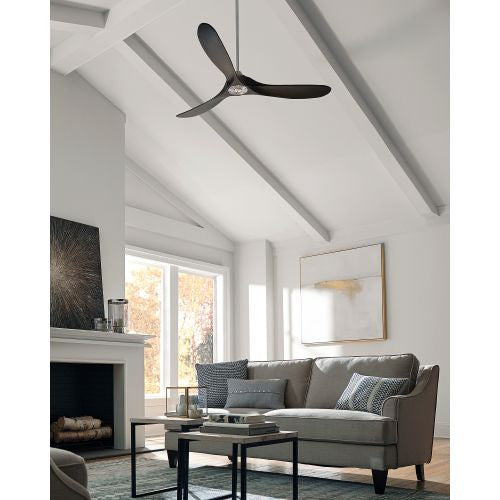 MAVERICK ventilateur nickel brossé et effet bois | Luminaire Plus.ca