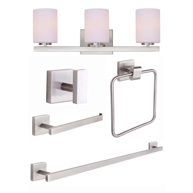 JAE ensemble d'accessoires pour salle de bain nickel brossé R5JAE-BN | Luminaire Plus.ca
